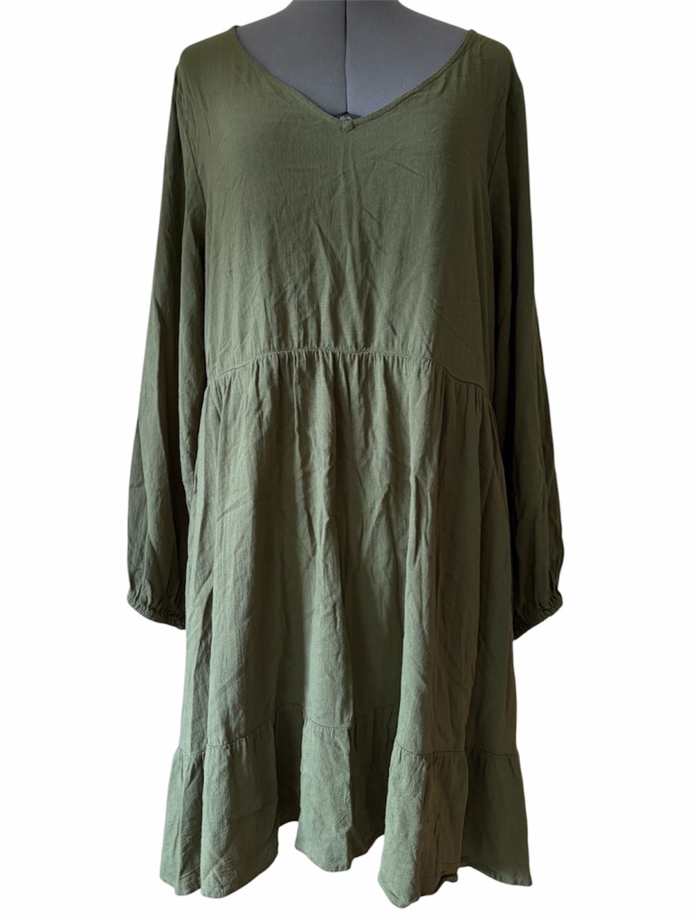 torrid Olive Green Long Sleeve V-Neck Tiered Dress